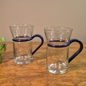 INSPIRATION Clear Glass Mugs with Removable Plastic Navy Clip Handles, Set of 2